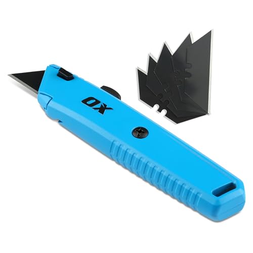 OX Trade Retractable Utility Knife Including 5 SK5 Blades with Storage, All-Metal Body, Quick-Release Blade Change, Heavy-Duty Box Cutter, OX-T225701