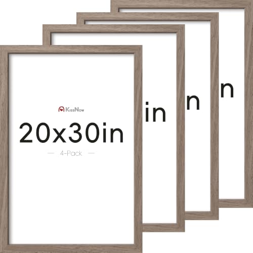 KissNow 20x30 Poster Frame 4 Pack, Walnut Solid Wood, Gallery Wall Hanging
