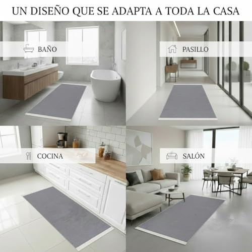 Alfombra de pasillo gris claro 80x150 cm estilo boho kelim 8