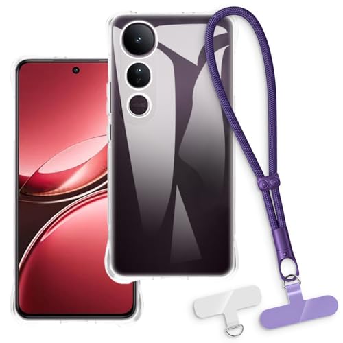 OAGELIM 2-in-1�ی�P�[�X�ƃ��X�g�X�g���b�v Vivo V50 Lite 4G �Ƃ̌݊������� ���O���\�ȃ��j���[�h�t���d�b�J�o�[�A����~�ߕ����h�~�O���b�v�n���h�� (�N���A + �p�[�v��)