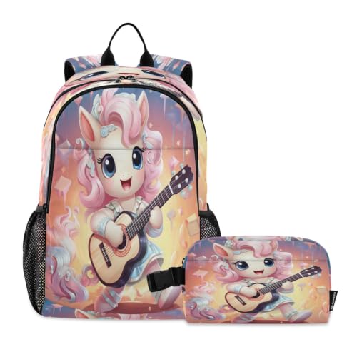 Sac à dos licorne rose musique, le cadeau scolaire idéal avec son sac à lunch enfant