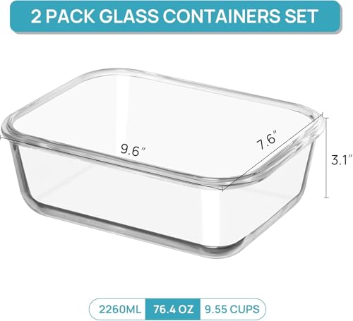 Image of Vtopmart 2Pack 2260ml /76.4oz Extra Large Glass Storage Containers, Green