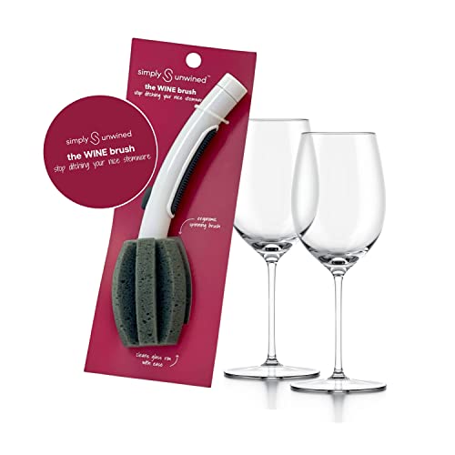 Simply Unwined | The WINE Brush One Step Patented Stemware Cleaning Sponge with Soap Dispenser and Replaceable Sponge Head Designed to Clean Wine Glass Rim and Bowl