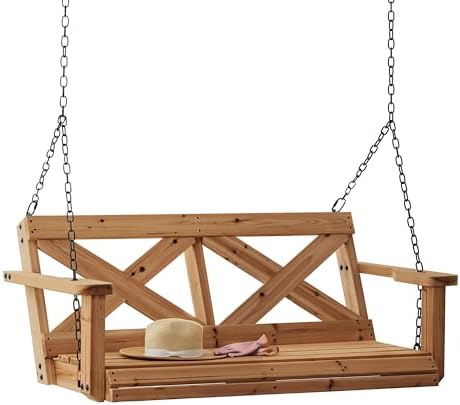 Backyard Discovery 55" Cedar Wood Farmhouse Outdoor Porch Swing Bench with Two-Person Seating, Durable Hanging Chains, Water-Resistant, Heavy-Duty 600 Lbs Weight Capacity for Patio, Deck, Garden