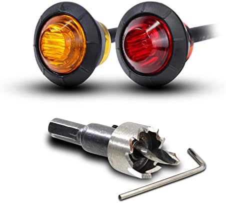 GUWA 3/4 Inch 100 Amber 100 Red Trailer Side Marker Lights 3 LED Clearance Indicator Button Lamps Sealed Waterproof Lorry Truck Tractor RV Grommets Hole Saw Steel 19mm 12V DC Pack of 200