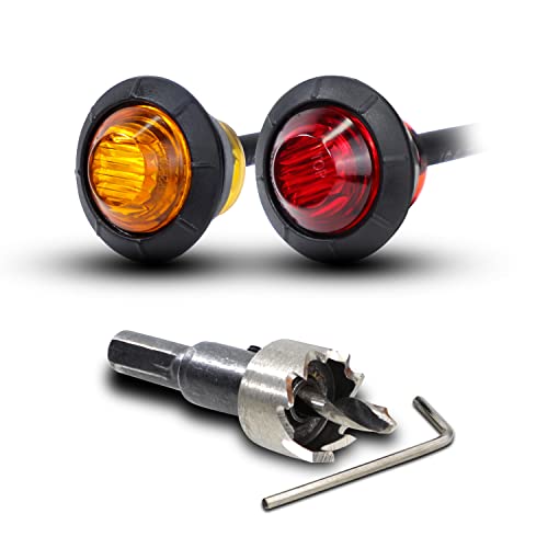 Guwa 3/4 Inch 100 Amber 100 Red Trailer Side Marker Lights 3 Led Clearance Indicator Button Lamps Sealed Waterproof Lorry Truck Tractor Rv Grommets Hole Saw Steel 19Mm 12V Dc Pack Of 200 #TOP1