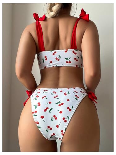 SOLY HUX Women's Bikini Sets Cute Print Lace Up String Bathing Suits Tie Shoulder Two Piece Swimsuits2