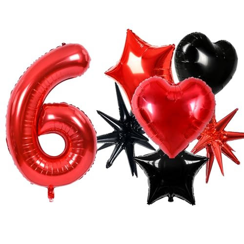 Image of TONIFUL 6th Birthday Balloons Kit 40 Inch Red Large Number 6 Foil Balloon