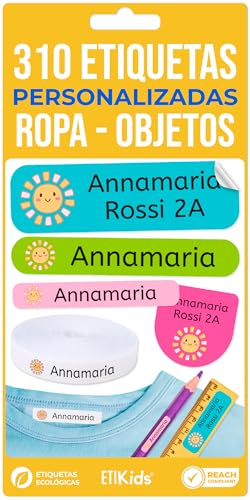 310 Etiquetas Personalizadas Con Nombre Y Dibujo. 200 Etiquetas De Tela Para Planchar Y 110 Adhesivas Resistentes Al Agua Para Escuela, Guarderia, Residencia