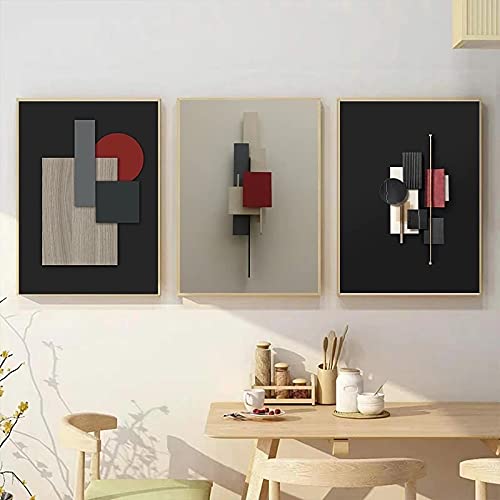 Toile peinture salon et chambre déco triptyque abstrait géométrique créatif vintage 50x70