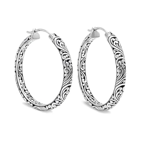 DEVATA Sterling Silver 925 Bali Filigree Solid Hoop Earrings DHN3358ALL (Bali Filigree 35mm) Cover