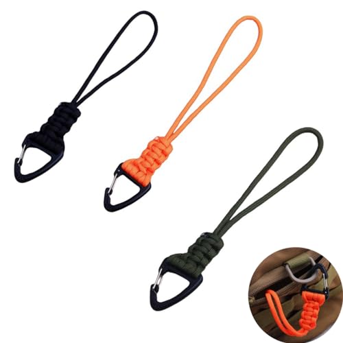 DraCra 3 Pack Paracord Keychain Lanyard Triangle Buckle Lock Clip Hook Strap Clasp Parachute Rope Hanging Carabiner for Outdoor Survival Tactical Camping Backpack Fishing