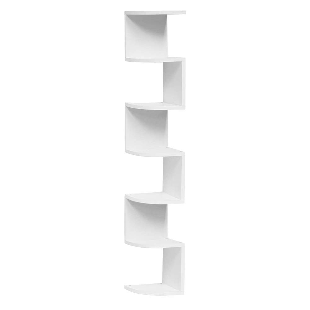 MARGOUN Zig Zag Multi Layer Wall Mount Corner Shelf Wood Storage Organizer (White)