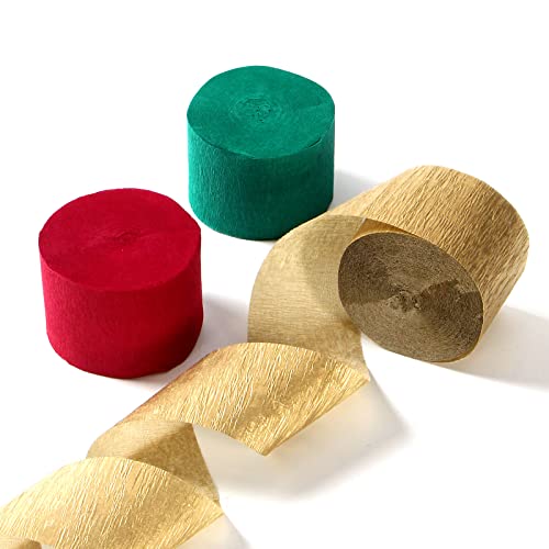 Image of Red-Green Gold Party-Decorations Christmas Streamers - 9 Rolls New Years, Winter Decor Crepe Tissue Paper Streamer Wedding Birthday Baby Bridal Shower Garland Panduola