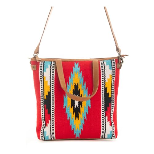 Myra Bag Shoulder Bag for Women - Western Upcycled Leather and Canvas Handbag Red2