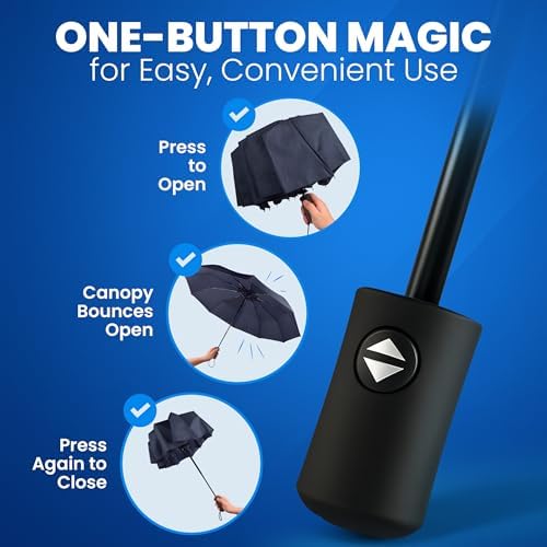 Rain-Mate Windproof Compact Umbrellas for Rain - Strong Reinforced Fiberglass Rib Design & Auto Open & Close - Portable Folding Travel Umbrella -... - Image 4