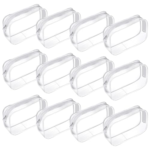 12 Pieces Clear Cosmetic Makeup Bags with Zipper PVC Zippered Clear Toiletry Carry Pouch Travel Size Plastic Waterproof Portable Transparent Organizer Case for Men and Women Traveling and Organizing