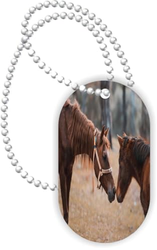 Island Gifting - Horses Kissing - Horses Love - Aluminum Dog Tag Necklace Pendant with Ball Chain