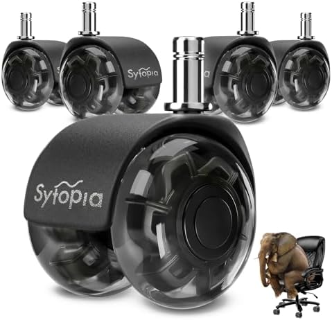 Sytopia Office Chair Wheels Replacement Set of 5, 11×22mm Pin Office Chair Casters for Hardwood Floor, Carpet, Smooth and Silent Gliding, Safe for All Floors (Black, Not Compatible with 1KEA)