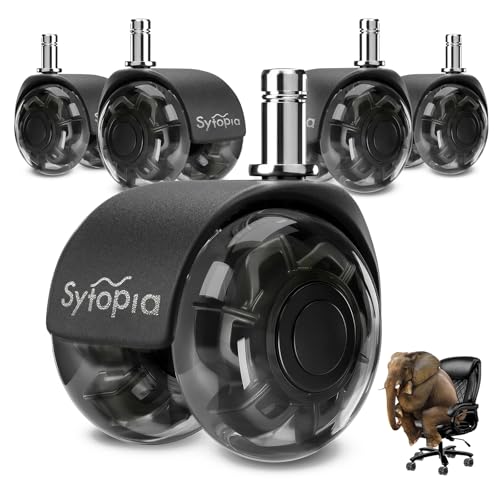 Sytopia Ruedas para silla de oficina con pasador de 11 x 22 mm, juego de 5 ruedas giratorias para suelos de madera dura, alfombras, laminados y azulejos, reemplazo de alfombrilla de silla de oficina,