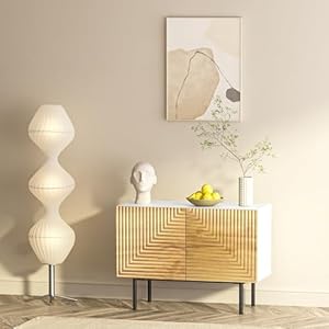Roomfitters mid century buffet cabinet boho free standing accent cabinet with doors poplar wood print carved and geometric design media console for living room  urban country home decor