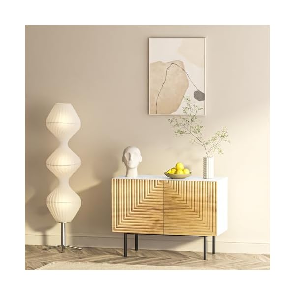 Roomfitters mid century buffet cabinet boho free standing accent cabinet with doors poplar wood print carved and geometric design media console for living room  urban country home decor