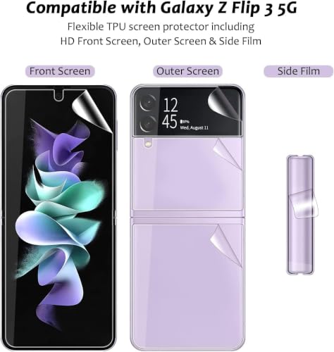 Image of Uyiton Silicone 4-in-1 Screen Protector for Samsung Galaxy Z Flip 3 5G | HD Clear Screen Guard Set with Inner Display, Full Back Panel & Hinge Protector | Bubble-Free Easy Installation | Scratch Resistant | Pack of 1
