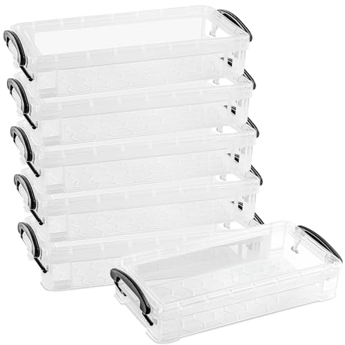 Image of 6 Pack Plastic Pencil Boxes, Clear Pencil Case with Latching Lid, Stackable Storage Box for Gel Pens Marker Crayon Office Supplies, Crayon Box Bulk Storage Container for Art Supplies