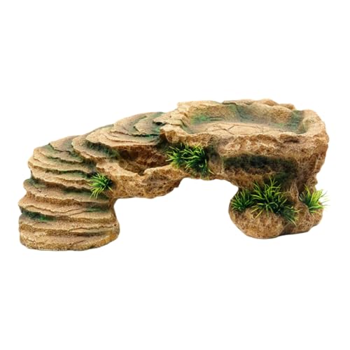 taefyiasz 浮き島 水槽台 日光浴 爬虫類 両生類 生息地 登り石 爪を磨く パッド 保温 保湿 爬虫類の岩 溶岩 石 フードプレート 飼育ケース内装 (GT016S 黄色い大きな這い台)