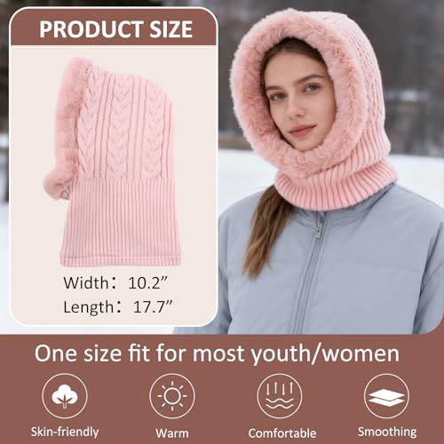 Image of Winter Fleece Balaclava Warm Men Hood Hat Knitted Hooded Scarf for Women Unisex Skull Cap