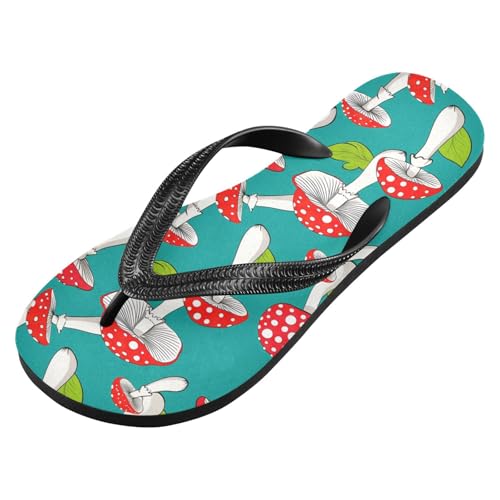 Sinestour Mushroom Leaves Teal Flip Flops for Beach Thong Sandals Anti-slip Lightweight Flat Slippers for Summer Swim Travel2