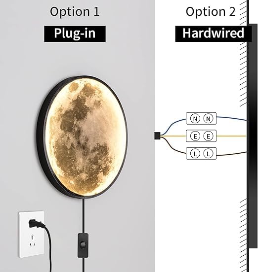 Image of GITGRNTH Dimmable Moon Wall Sconce Plug in Modern LED Wall Light with Remote Control 9.5inch 15W Black Wall Lamp Indoor Wall Mounted Lighting Ceiling Light for Living Room Light (Celing Moon Ligth)