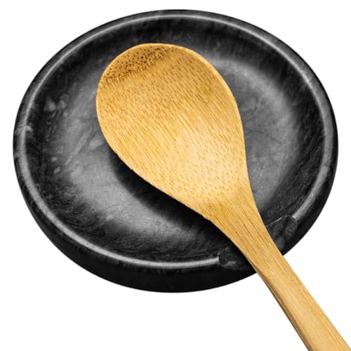 Spoon Rest for Kitchen Counter- Durable & Heat-Resistant Kitchen Spoon Holder- Easy to Clean Spoon Rest for Stove Top- Space Saving Kitchen Accessories- Spoon Rest by Tacken (Round Black Marble)