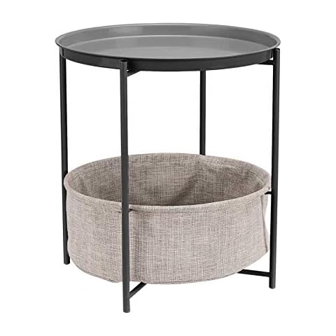 Amazon Basics - Mesa redonda con almacenamiento en gris oscuro Cover