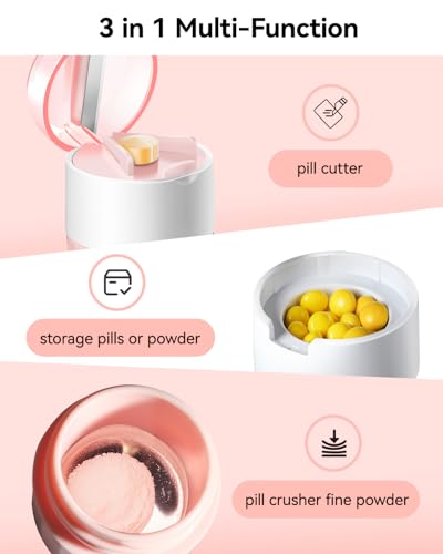 Image of Pill Crusher Fine Powder - Cotatoc 3-in-1 Pill Crusher with Stainless Steel Grinding Pestle, Portable Pill Cutter and Crusher for Elderly and Pets (Pink)