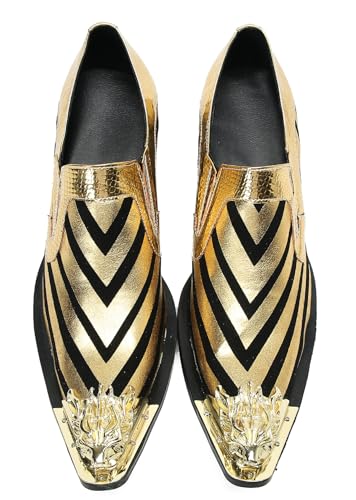 Santimon Men's Slip On Shoes Penny Loafers - Genuine Leather Dress Casual Western Moccasins with Metal-Tip for Wedding, Party & Disco3