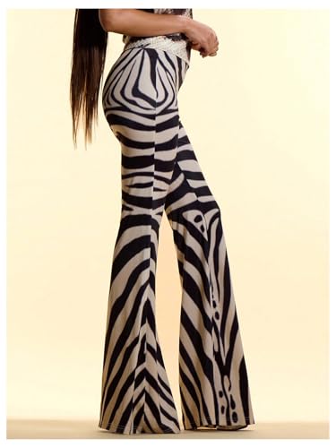 SOLY HUX Women's Zebra Striped Flare Pants Elastic Waist Bell Bottom Pants Casual Long Trousers3