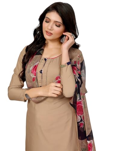 Image of Yashika Women's Printed Dress Material - Unstitched Crepe Fabric Kurti, Pants & Dupatta Set (AZ-YS-P4-ADMIRING PINK)