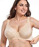 EVES LACE Ultra Soft Lace Bras for Women, Full Coverage Underwire Minimizer Bras, Lifting Comfort Bra for Everyday Wear - 36D Cornsilk
