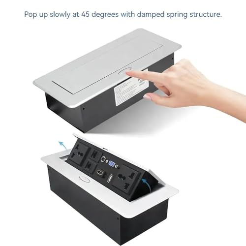 Farraige® Hydraulic 10 Module Conference Table Connectivity and Data Box Pop Up Box/Cable Cubby with HDMI, VGA, Audio, LAN and Power Ports (Silver) - Image 4