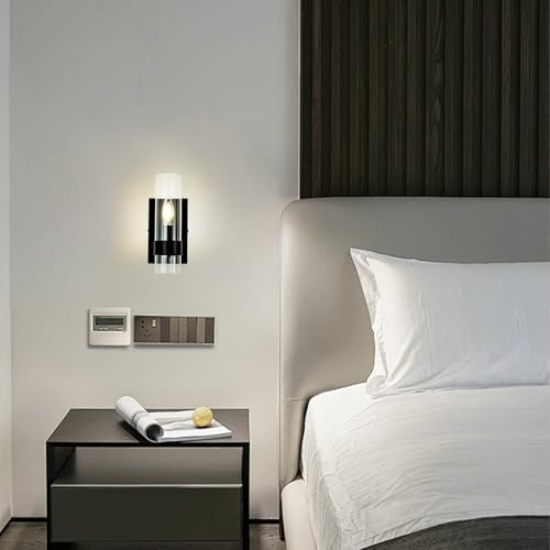 Image of MAYNA Indoor Wall Sconce Light Fixtures, Black Bathroom Vanity Lighting Fixtures Over Mirror with Cylinder Glass, Wall Lamp for Bedroom Kitchen Sink Hallway Living Room