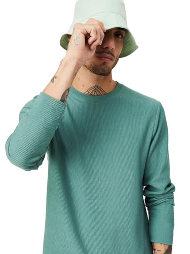 Image of LEOTUDE Men's Regular Fit Cottonblend Full Sleeve Textured Solid T-Shirt for Men (Color Grey)