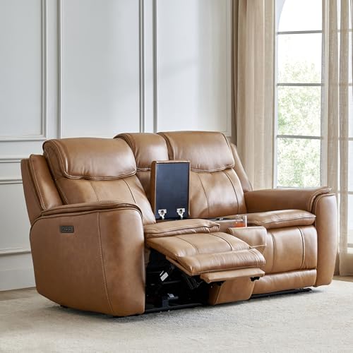 Image of Home Centre | Potsdam Half Leather 2-Seater Zero Gravity Electric Recliner | Recliner Sofa for Living Room | Solid Wood | Tan | 1 Year Warranty