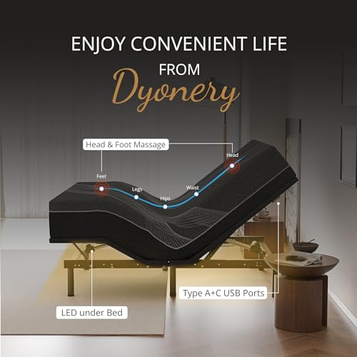 Image of Dyonery Split King Adjustable Bed Base + 14 Inch Gel Memory Foam Mattress | Wireless Remote, Head and Foot Incline & Massage, Zero Gravity, Gel-Infused Foam, Fiberglass Free, Tools-Free Assembly