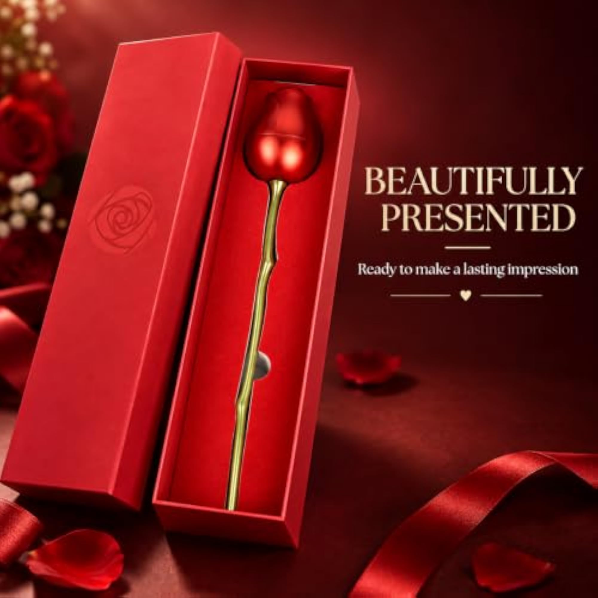 Premium Rose Bud Proposal Ring Box with Metal Stem