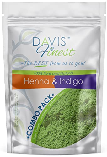 Davis Finest Henna Indigo Powder for Hair Color â€“ 100g Henna with 100g Indigo, Chemical Free Hair Dye for Gray Hair Coverage, Light/Medium/Dark Brown/Black PPD-Free Beard Dye, No Peroxide Hair Color
