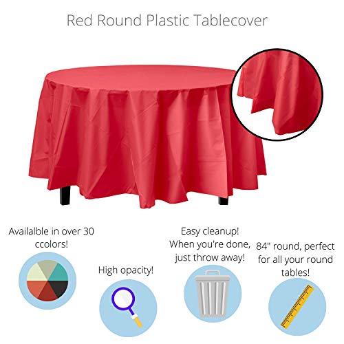 12-Pack Premium Plastic Tablecloth 84In. Round Table Cover - Red #TOP1