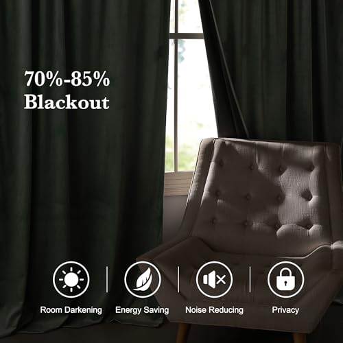 Image of RYB HOME Velvet Curtains 96 inches Long for Sliding Patio Door | Thermal Insulated, Privacy UV Heat Blocking, Back Tab, Room Divider for Space Separation, W62 x L96, Mint Green, 2 Panels