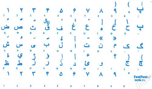 Pegatinas de Teclado Farsi Transparente con Letras Azules miniatura 2