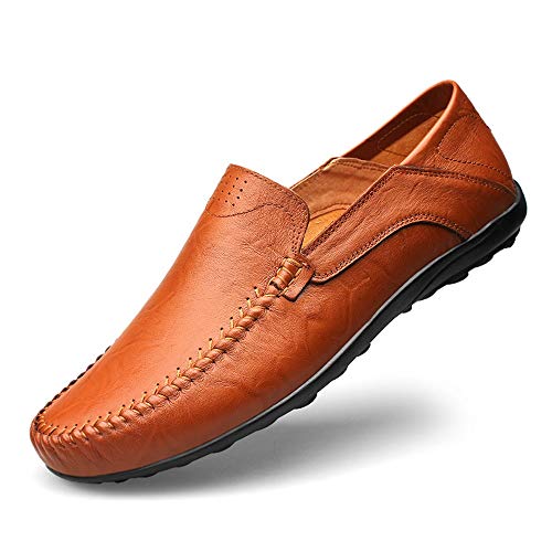 Men's Fashion Driving Loafers Casual Pure Color Flexible Lightweight Boat Moccasins(Hollow Optional)(Brown,10 M US)3